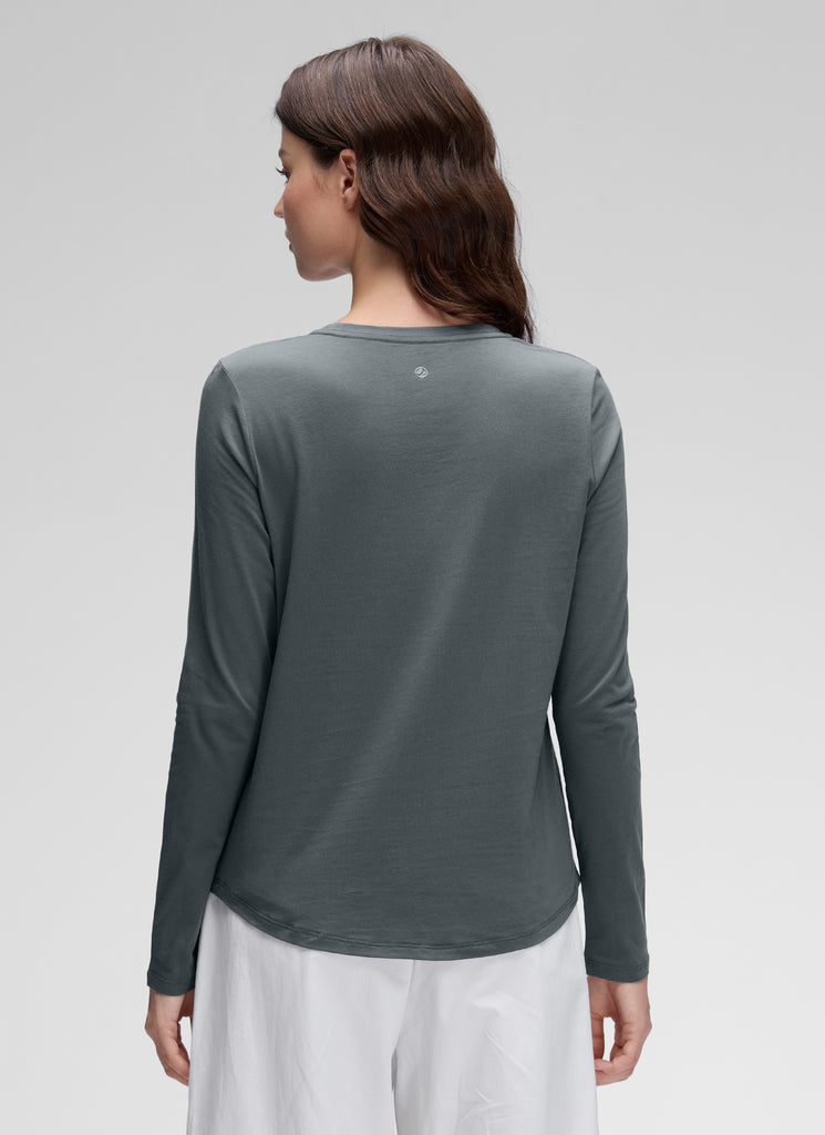 CRZ YOGA Women's Yoga Classic Fit Tops Pima Cotton Workout Long Sleeve Green Jade