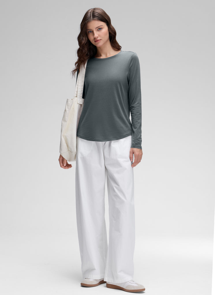 CRZ YOGA Women's Yoga Classic Fit Tops Pima Cotton Workout Long Sleeve Green Jade