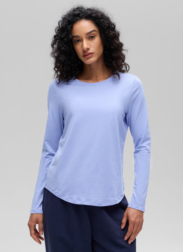 CRZ YOGA Women's Yoga Classic Fit Tops Pima Cotton Workout Long Sleeve Lava Smoke Grey