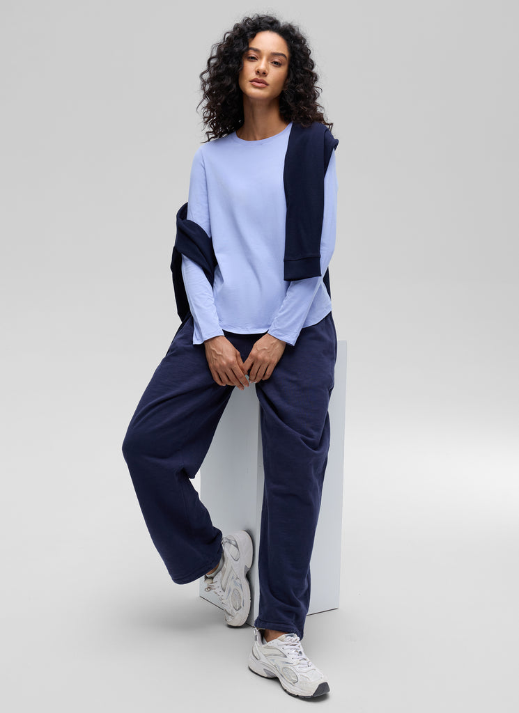 CRZ YOGA Women's Yoga Classic Fit Tops Pima Cotton Workout Long Sleeve Lava Smoke Grey