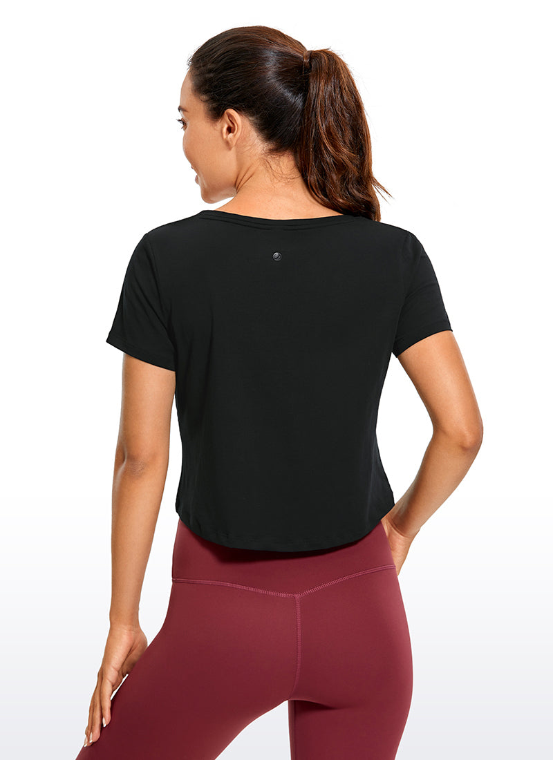 CRZ YOGA Women's Casual Relaxed Fit Pima Cotton Short Sleeve Cropped Black
