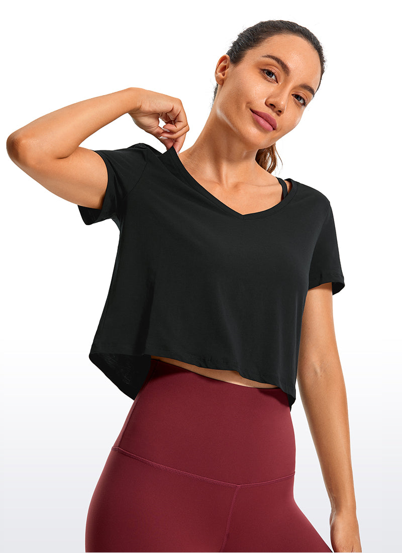 CRZ YOGA Women's Casual Relaxed Fit Pima Cotton Short Sleeve Cropped Black