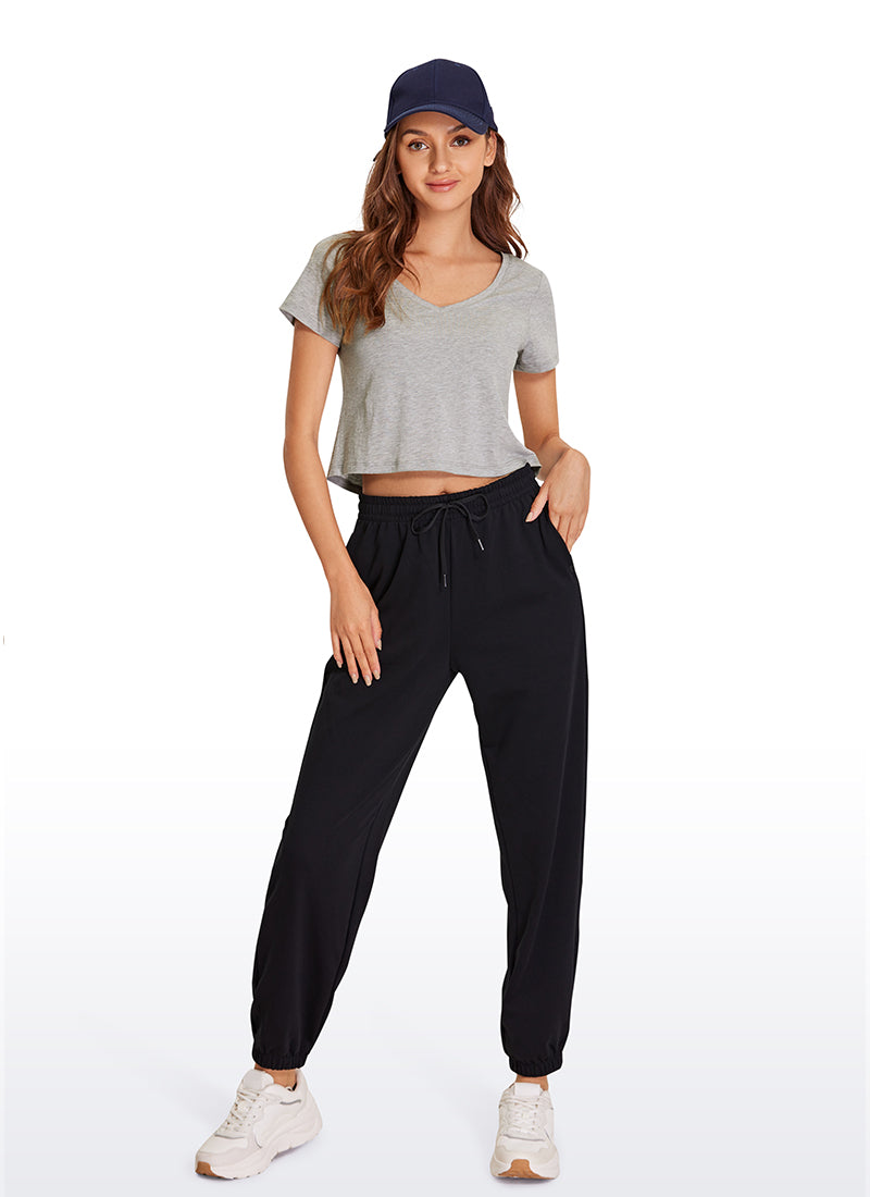 CRZ YOGA Women's Casual Relaxed Fit Pima Cotton Short Sleeve Cropped Heathered Medium Grey