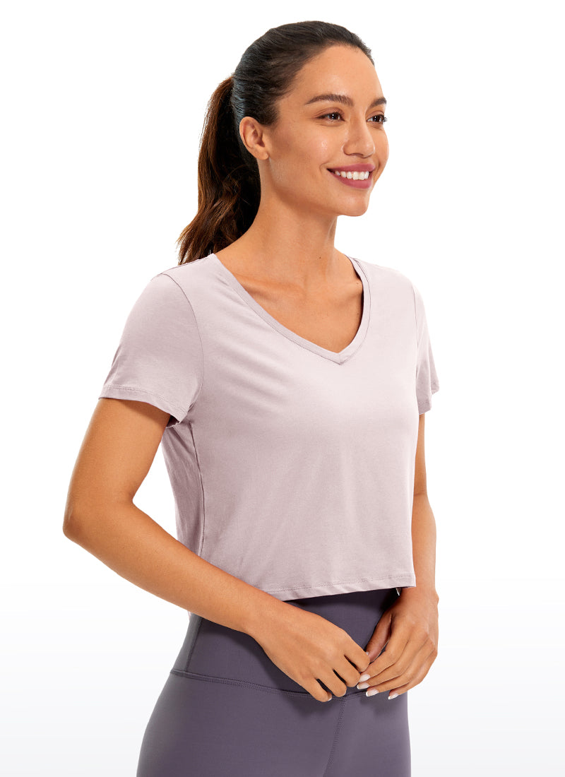 CRZ YOGA Women's Casual Relaxed Fit Pima Cotton Short Sleeve Cropped Smoky Blush