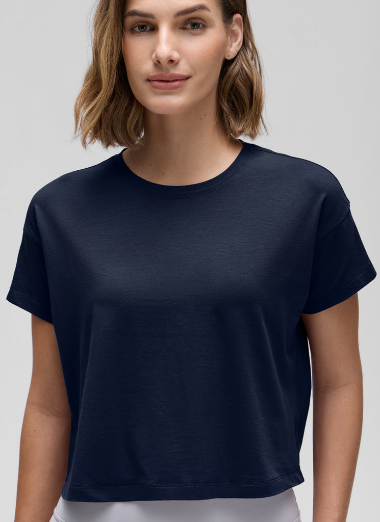 CRZ YOGA Women's Yoga Relaxed Fit Shirt Pima Cotton Crop Short Sleeves Tie Dye Smoke Ink