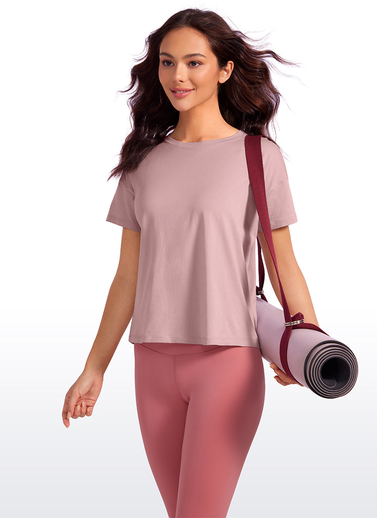 CRZ YOGA Women's Yoga Loose Fit Shirt Pima Cotton Short Sleeves Granita Pink