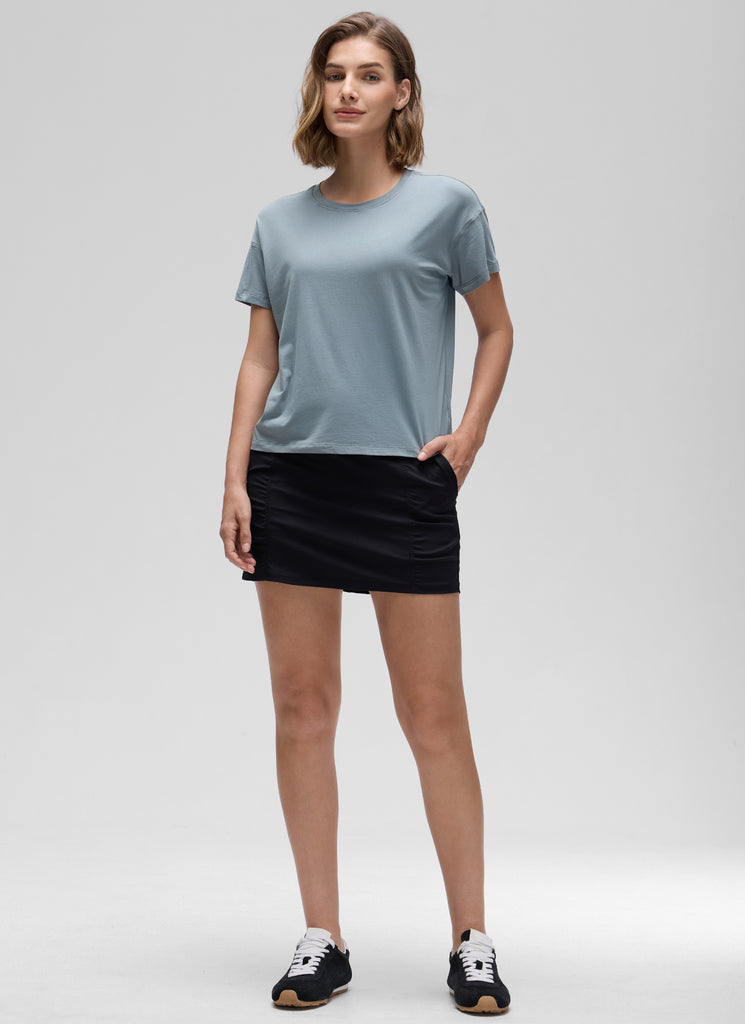 CRZ YOGA Women's Yoga Loose Fit Shirt Pima Cotton Short Sleeves Jade Grey