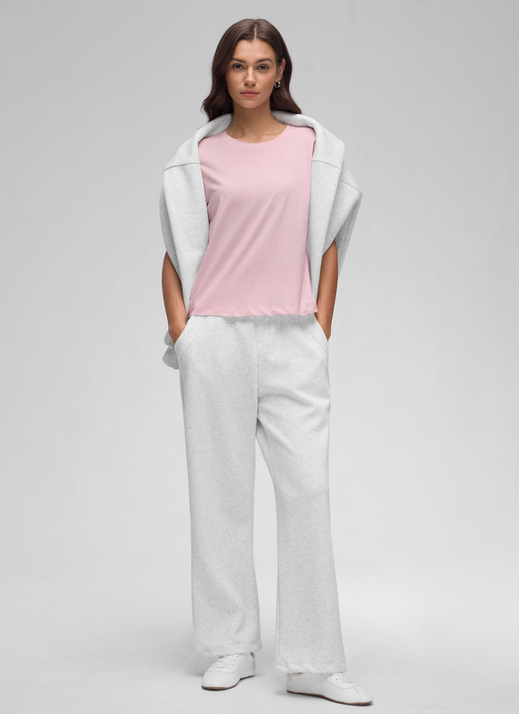 CRZ YOGA Women's Yoga Loose Fit Shirt Pima Cotton Short Sleeves Jade Grey