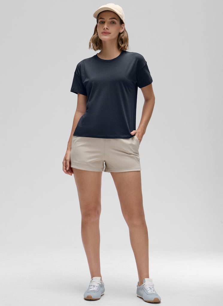 CRZ YOGA Women's Yoga Loose Fit Shirt Pima Cotton Short Sleeves Twilight Rose Pink