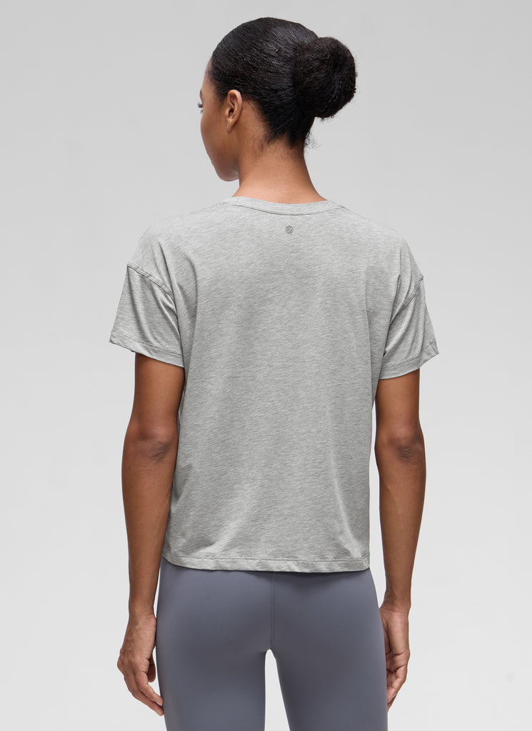 CRZ YOGA Women's Yoga Loose Fit Shirt Pima Cotton Short Sleeves Ice Grey White