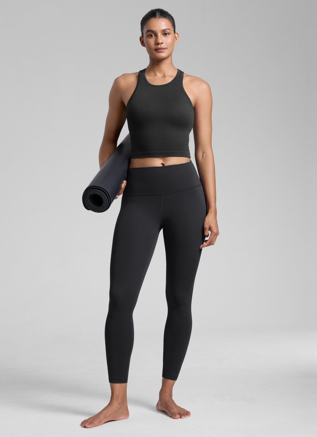 CRZ YOGA Women's Yoga Slim Fit Tops Seamless Longline Tank High Neck Black @model_info:Barbara