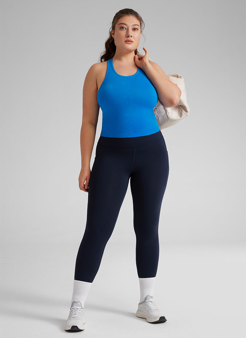CRZ YOGA Women's Yoga Slim Fit Tops Seamless Longline Tank High Neck Sparkle Blue