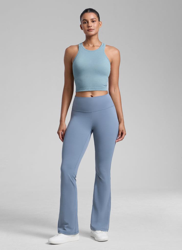 CRZ YOGA Women's Yoga Slim Fit Tops Seamless Longline Tank High Neck Olive Green