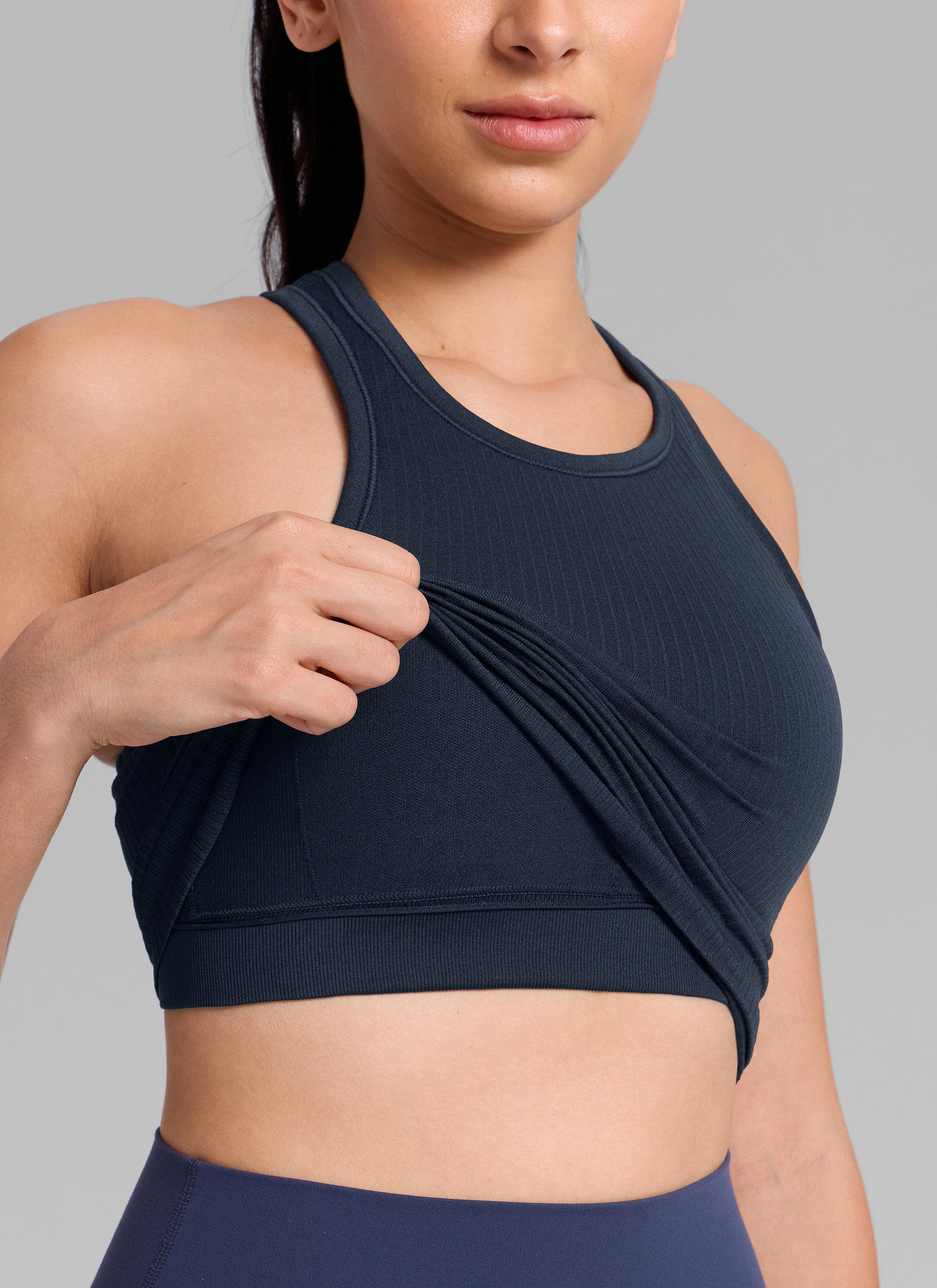 CRZ YOGA Women's Yoga Slim Fit Tops Seamless Longline Tank High Neck True Navy
