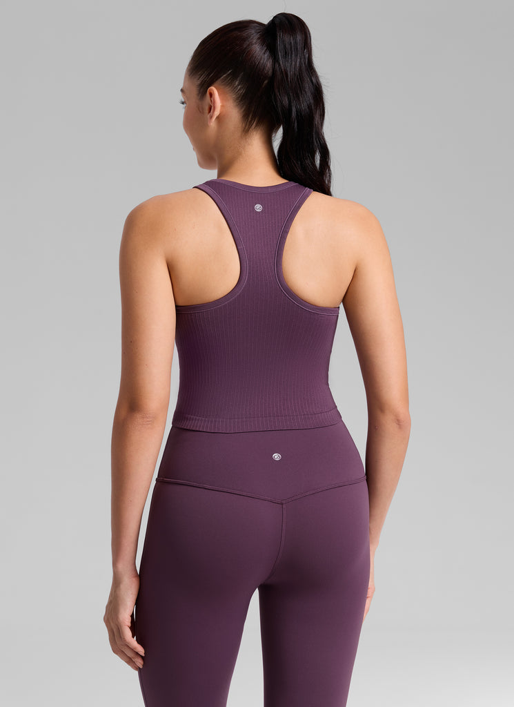 CRZ YOGA Women's Yoga Slim Fit Tops Seamless Longline Tank High Neck Deep Purple