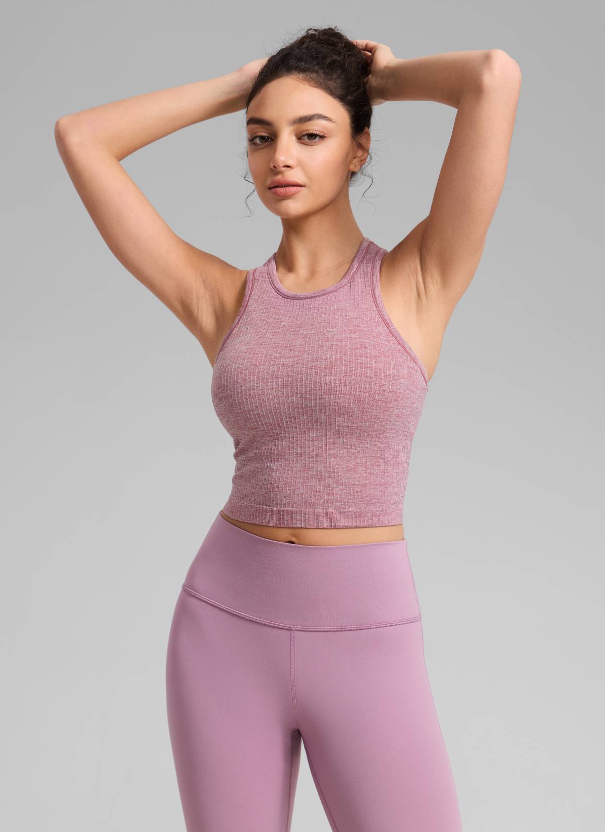 CRZ YOGA Women's Yoga Slim Fit Tops Seamless Longline Tank High Neck Misty Merlot