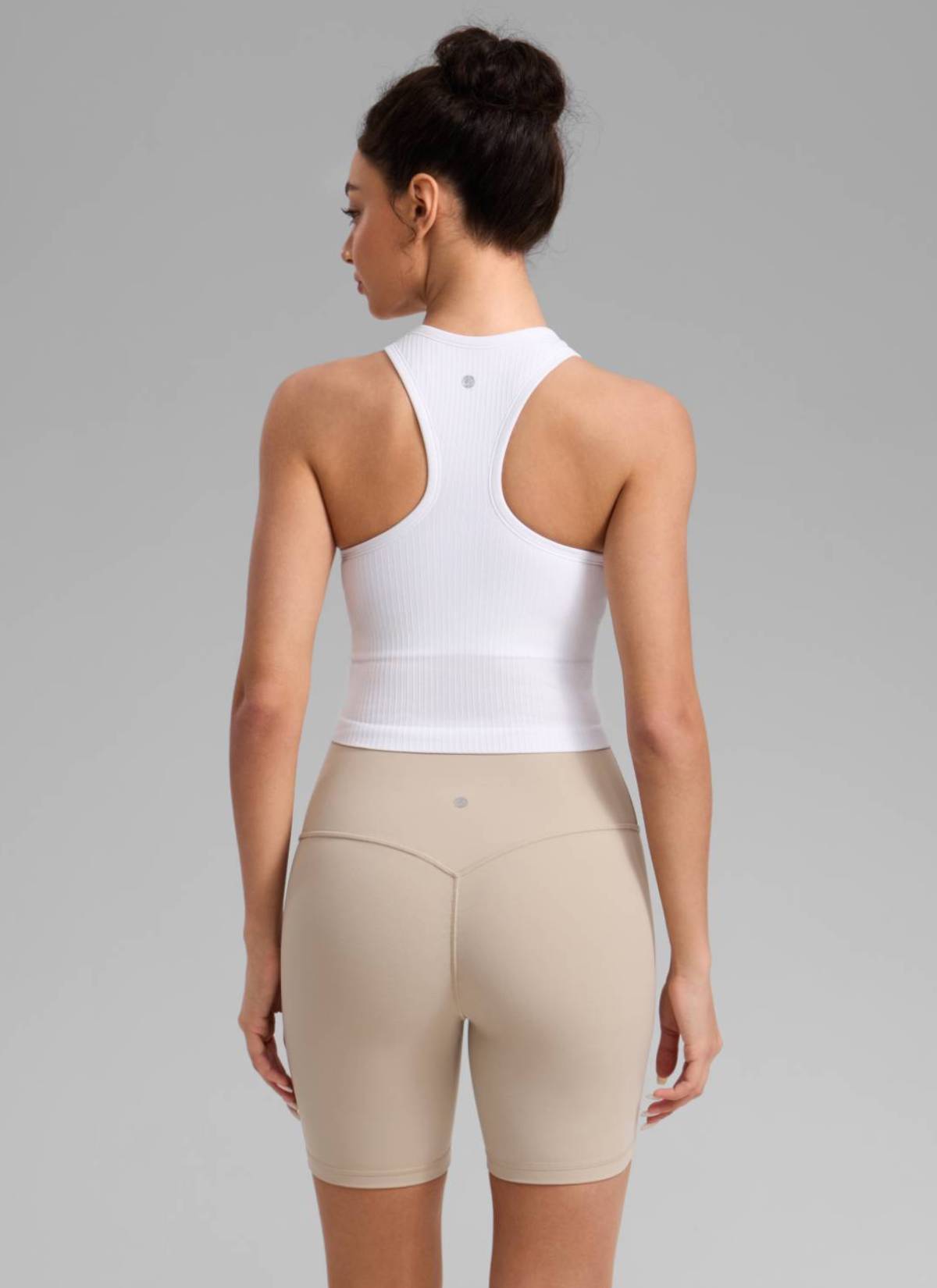 CRZ YOGA Women's Yoga Slim Fit Tops Seamless Longline Tank High Neck White