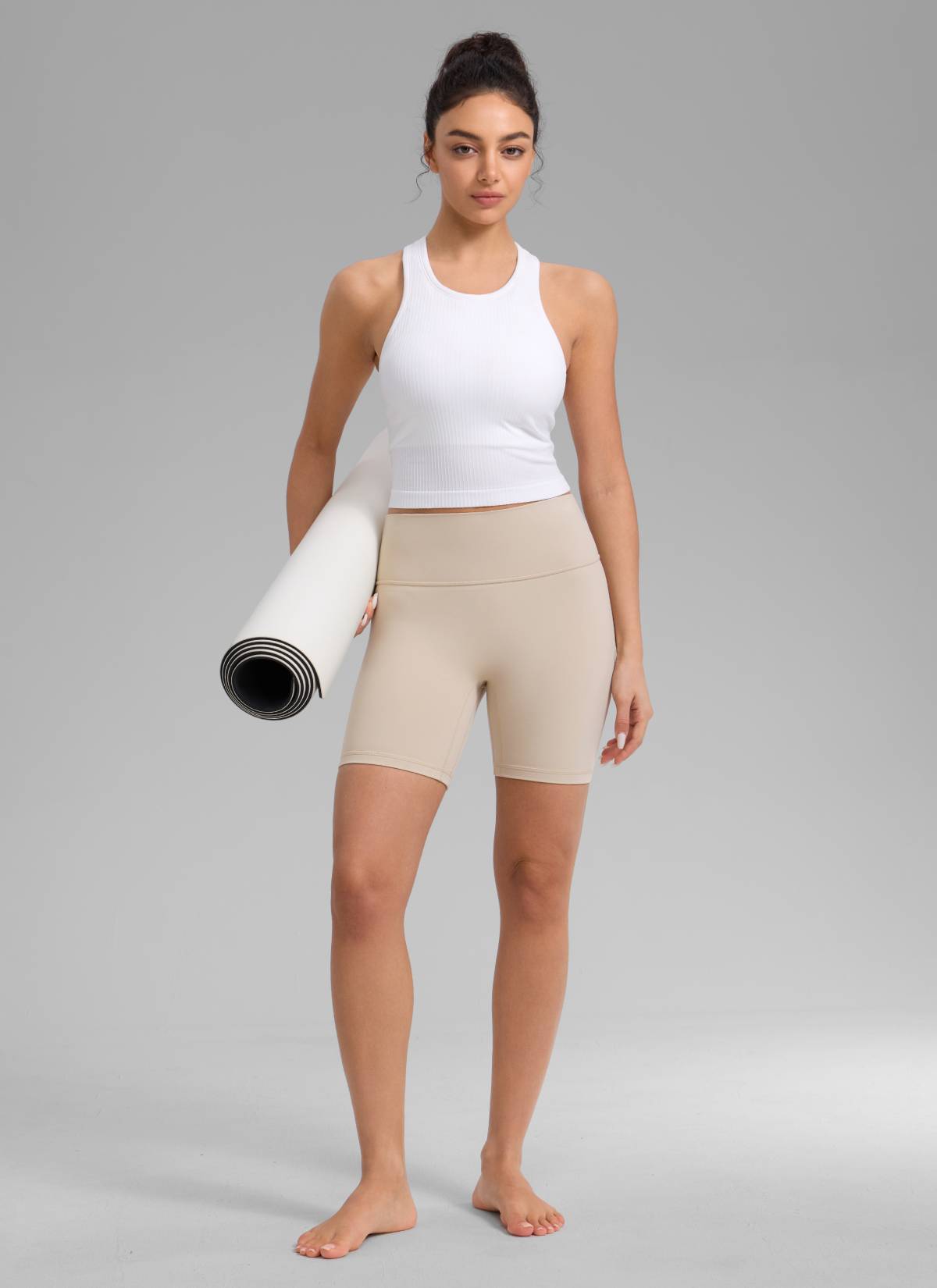 CRZ YOGA Women's Yoga Slim Fit Tops Seamless Longline Tank High Neck White