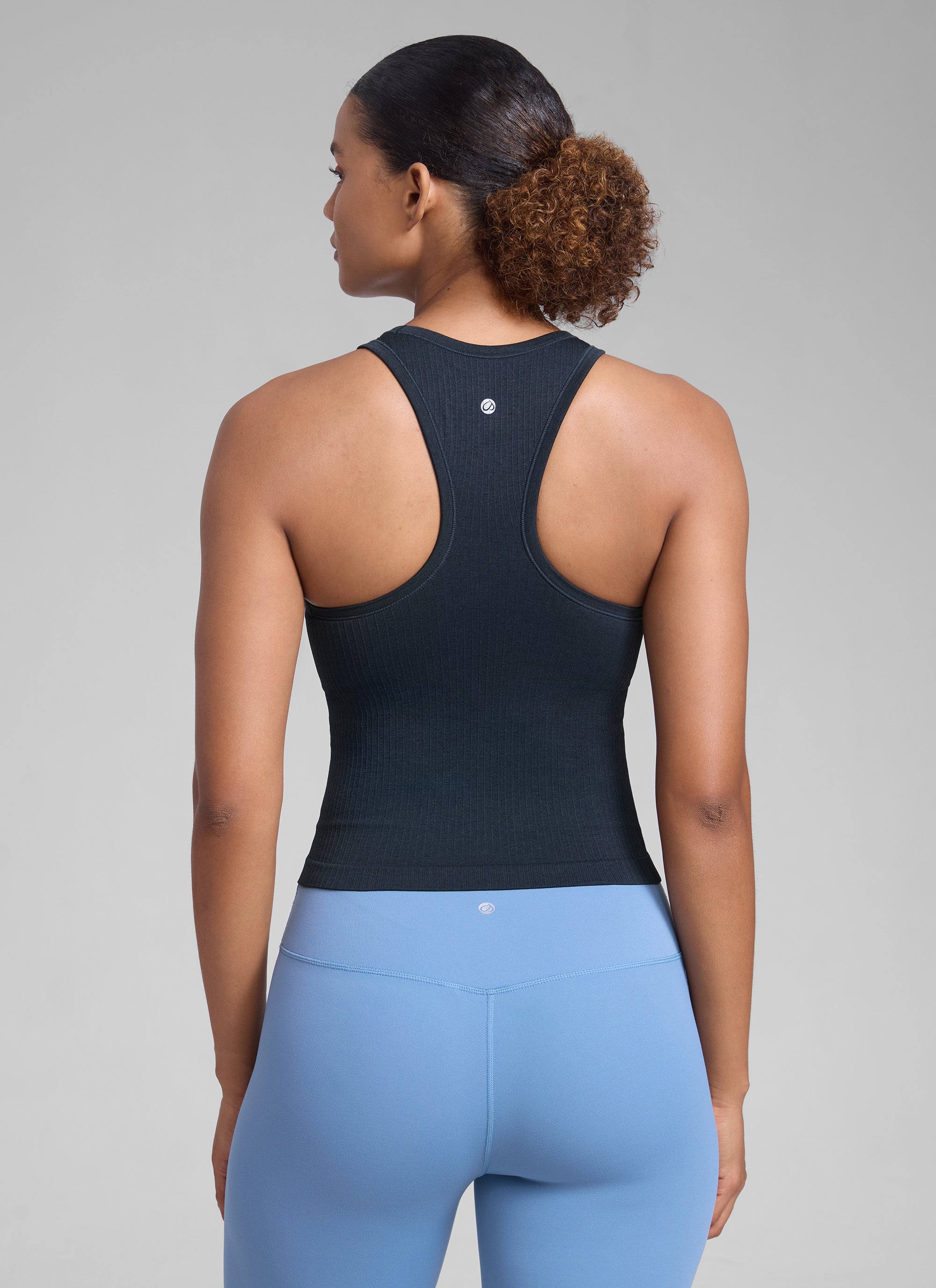 CRZ YOGA Women's Yoga Slim Fit Tops Seamless Hip LengthTank High Neck True Navy