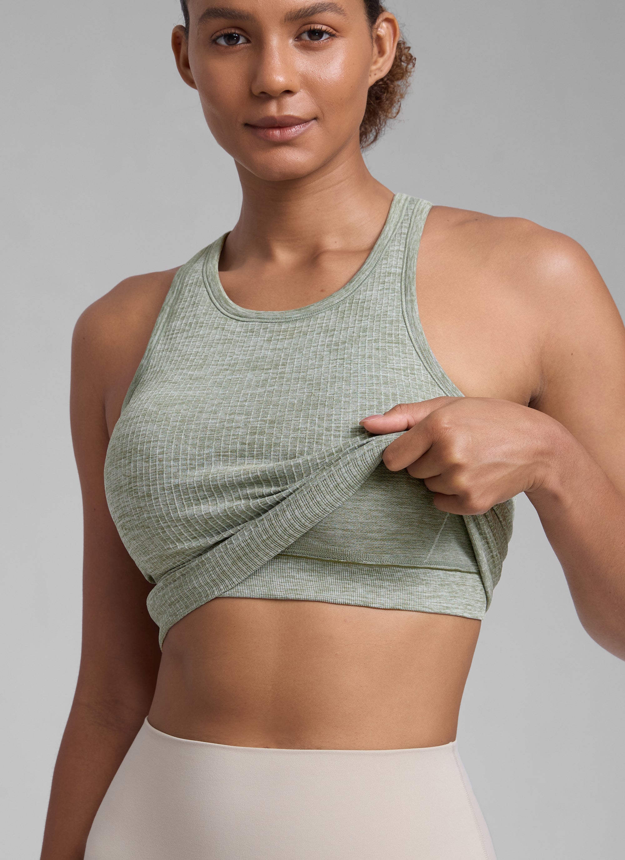 CRZ YOGA Women's Yoga Slim Fit Tops Seamless Hip LengthTank High Neck Darkish Green