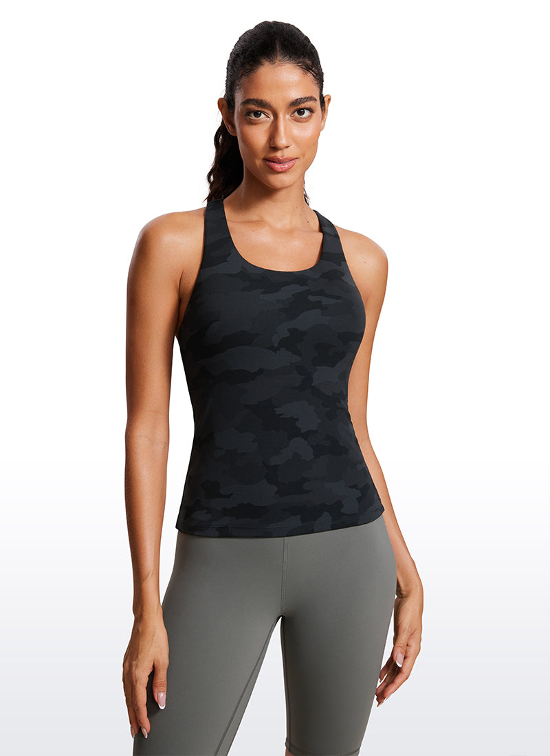 CRZ YOGA Women's Yoga Tight Fit Tops Butterluxe Built-in Bra Tank Grey Sage