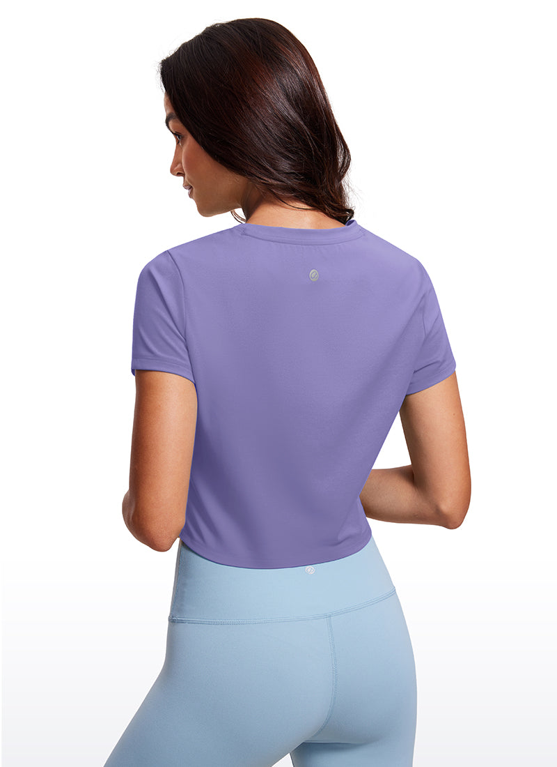 CRZ YOGA Women's Yoga Classic Fit Top Butterluxe Cropped Short Sleeves Black