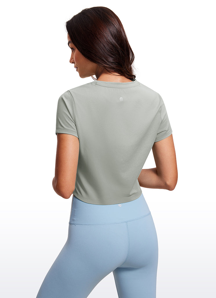 CRZ YOGA Women's Yoga Classic Fit Top Butterluxe Cropped Short Sleeves Black