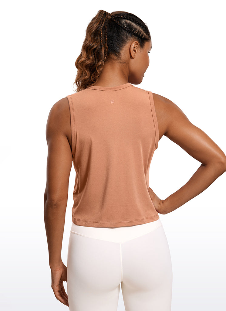 CRZ YOGA Women's Yoga Loose Fit Top Pima Cotton Crop Tank High Neck Blue Linen