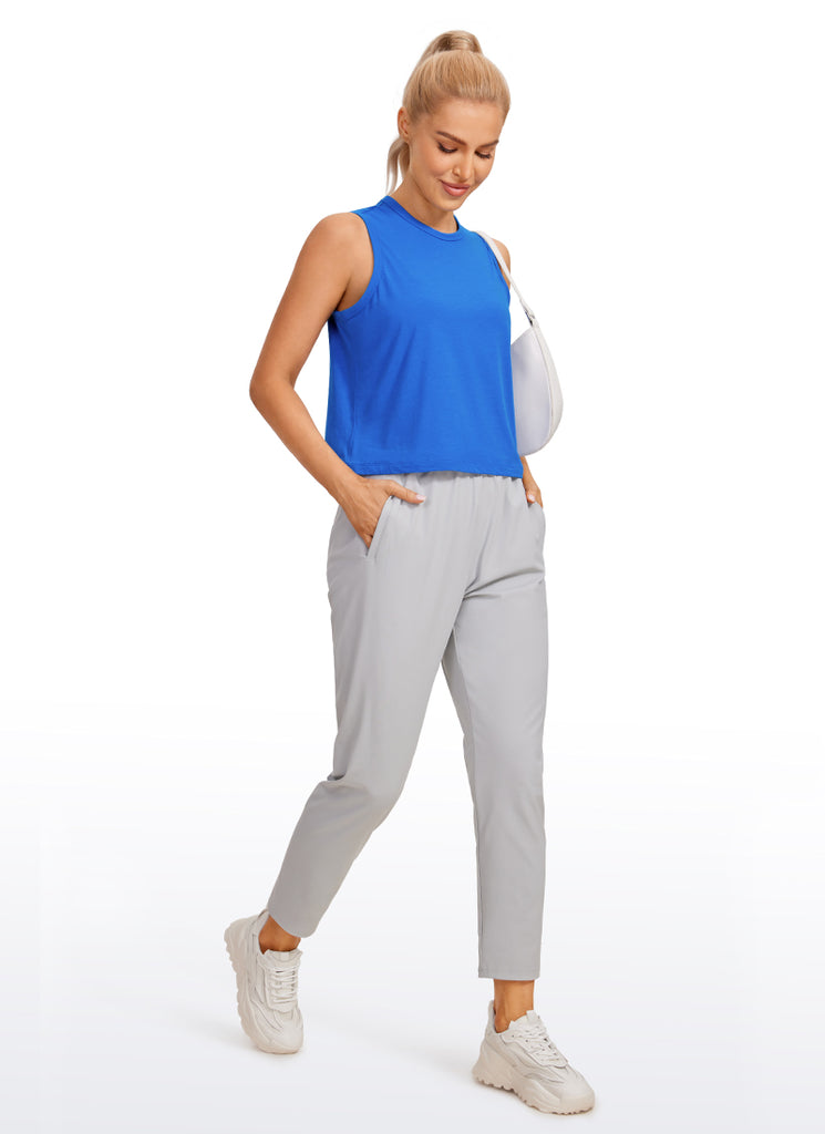 CRZ YOGA Women's Yoga Loose Fit Top Pima Cotton Crop Tank High Neck Strong Blue