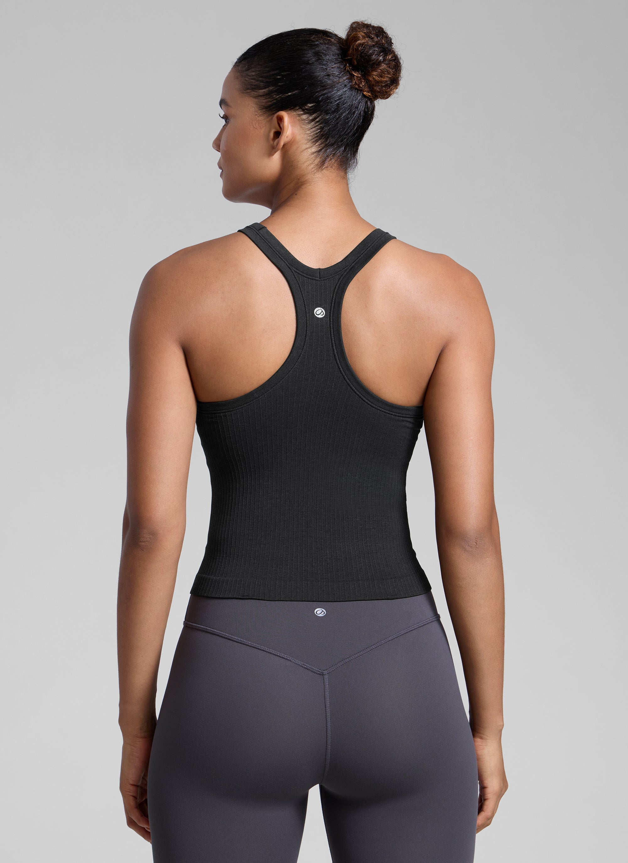 CRZ YOGA Women's Yoga Slim Fit Seamless Tank Crew Neck Waist Length Darkish Green