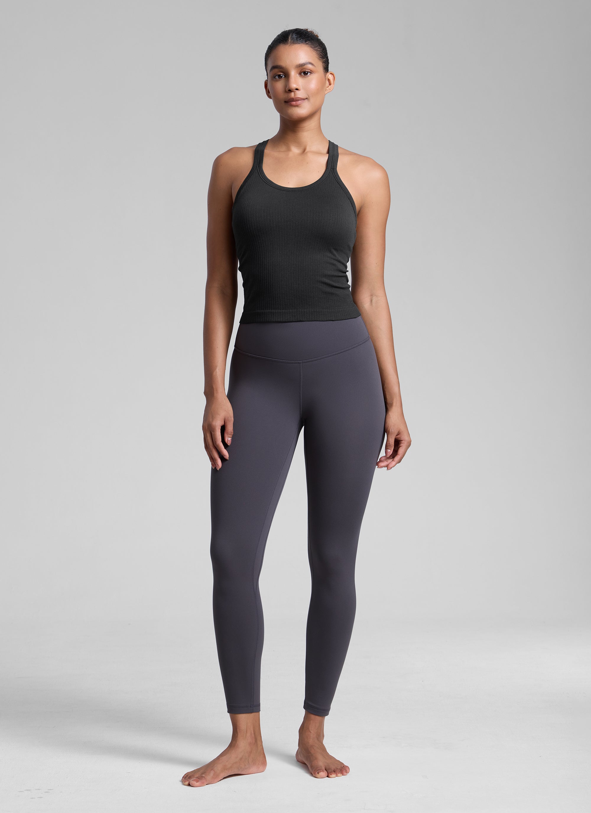 CRZ YOGA Women's Yoga Slim Fit Seamless Tank Crew Neck Waist Length Darkish Green