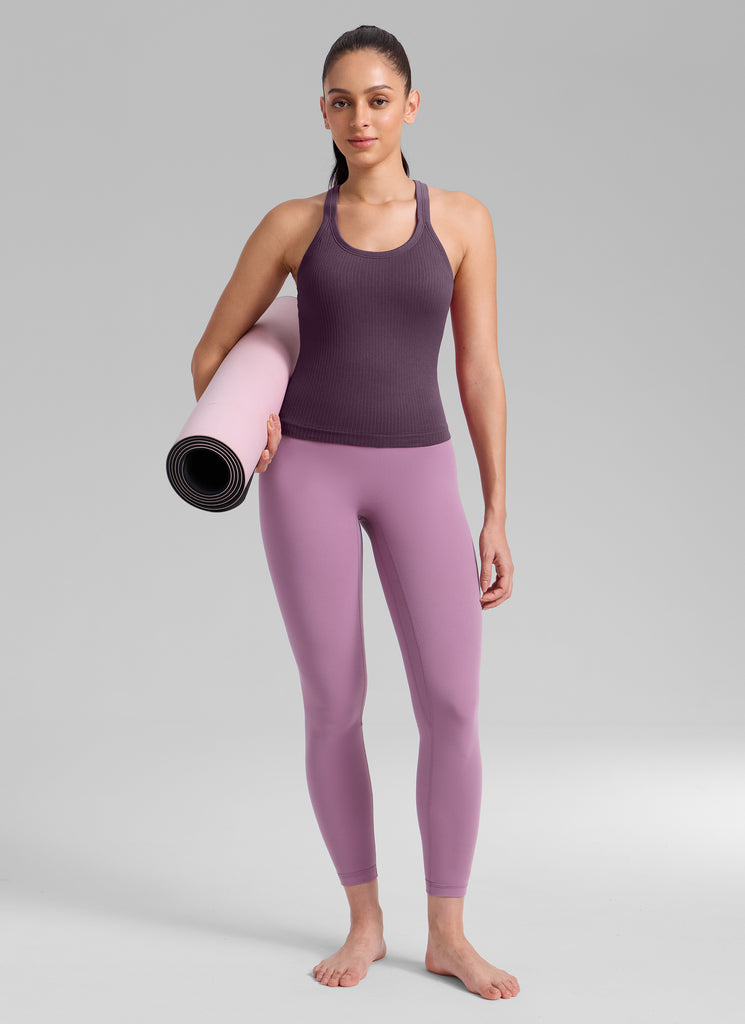 CRZ YOGA Women's Yoga Slim Fit Seamless Tank Crew Neck Waist Length Grape Thistle Purple