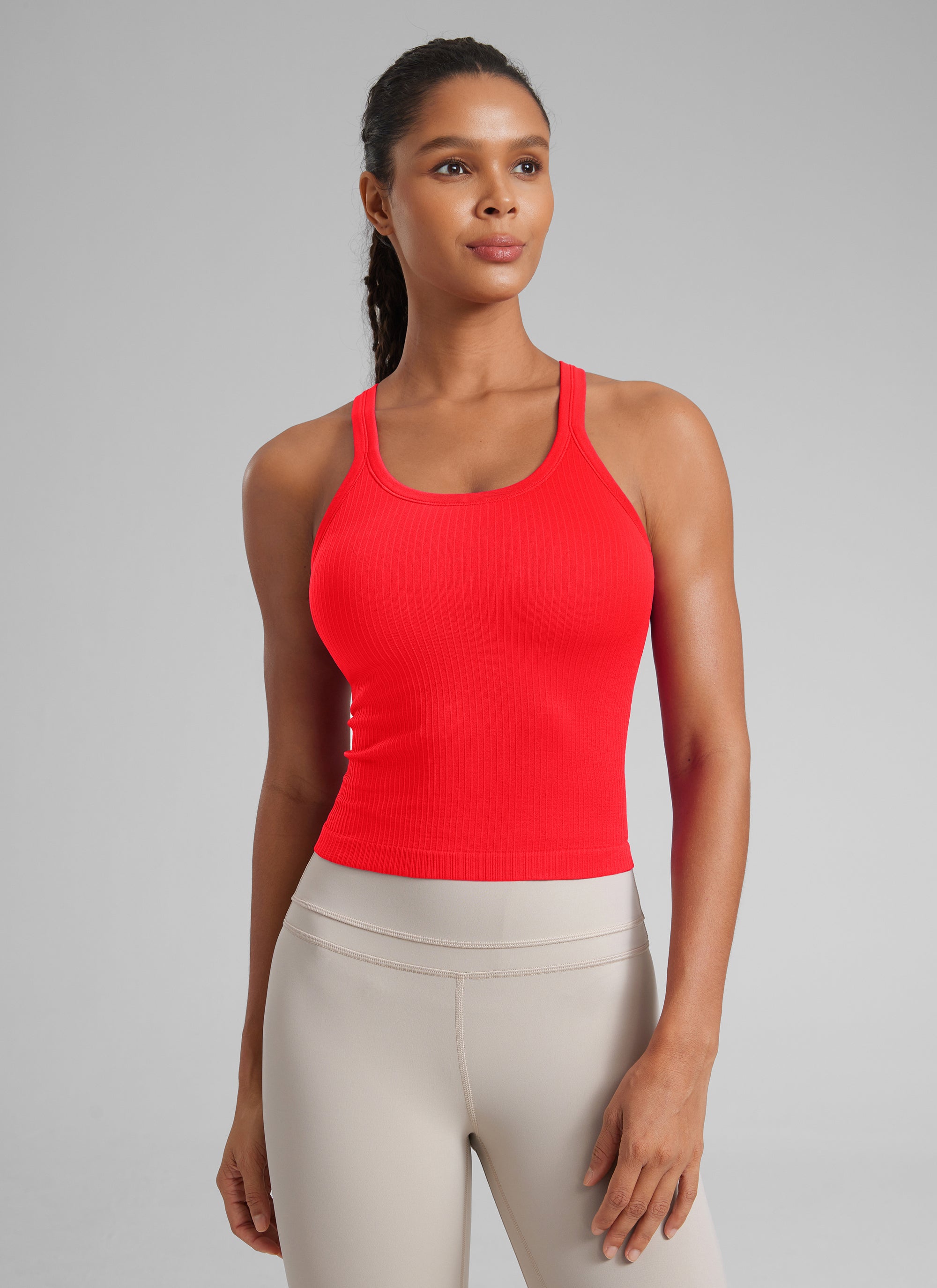 CRZ YOGA Women's Yoga Slim Fit Seamless Tank Crew Neck Waist Length Pure Blue