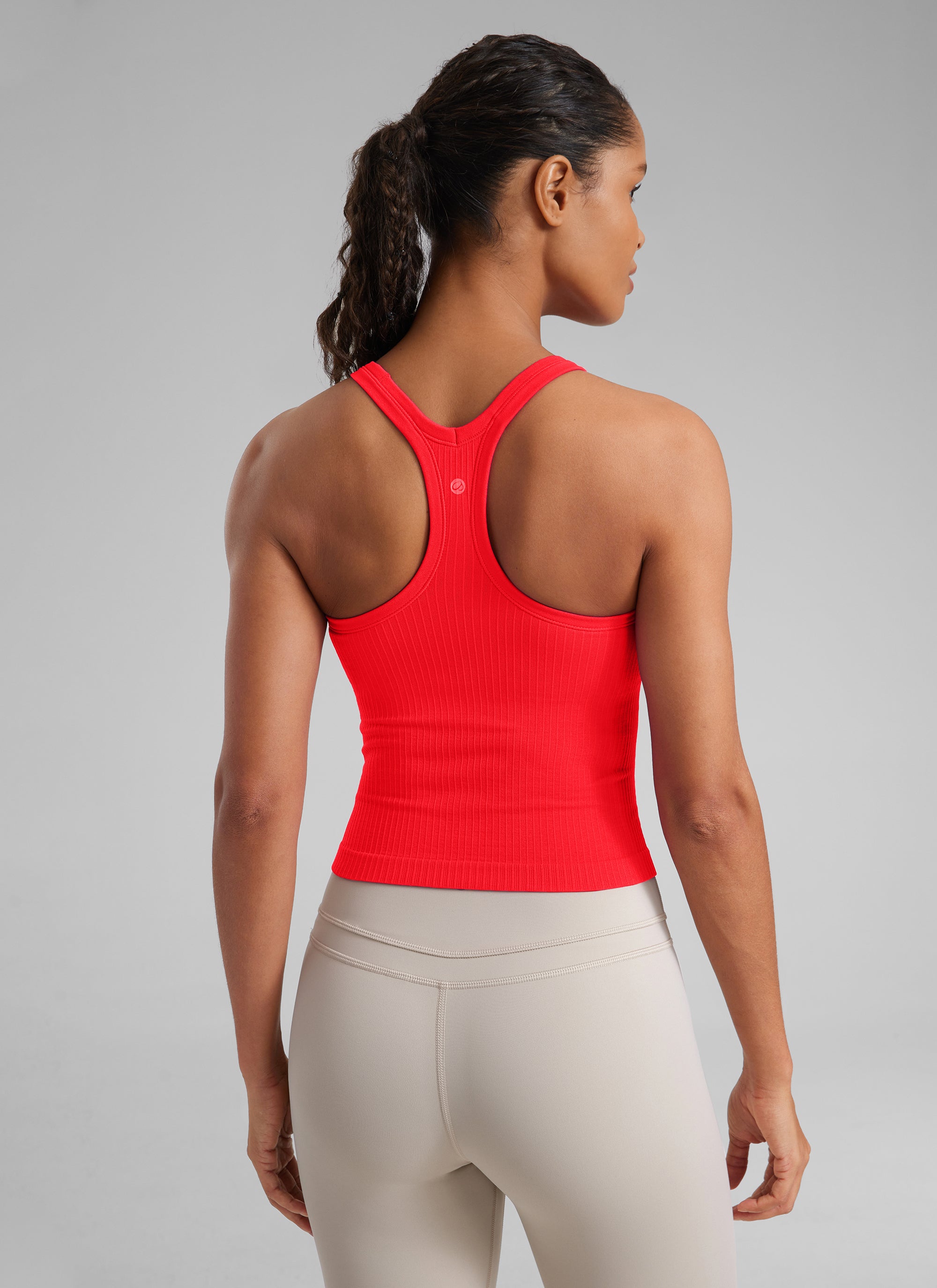 CRZ YOGA Women's Yoga Slim Fit Seamless Tank Crew Neck Waist Length Pure Blue