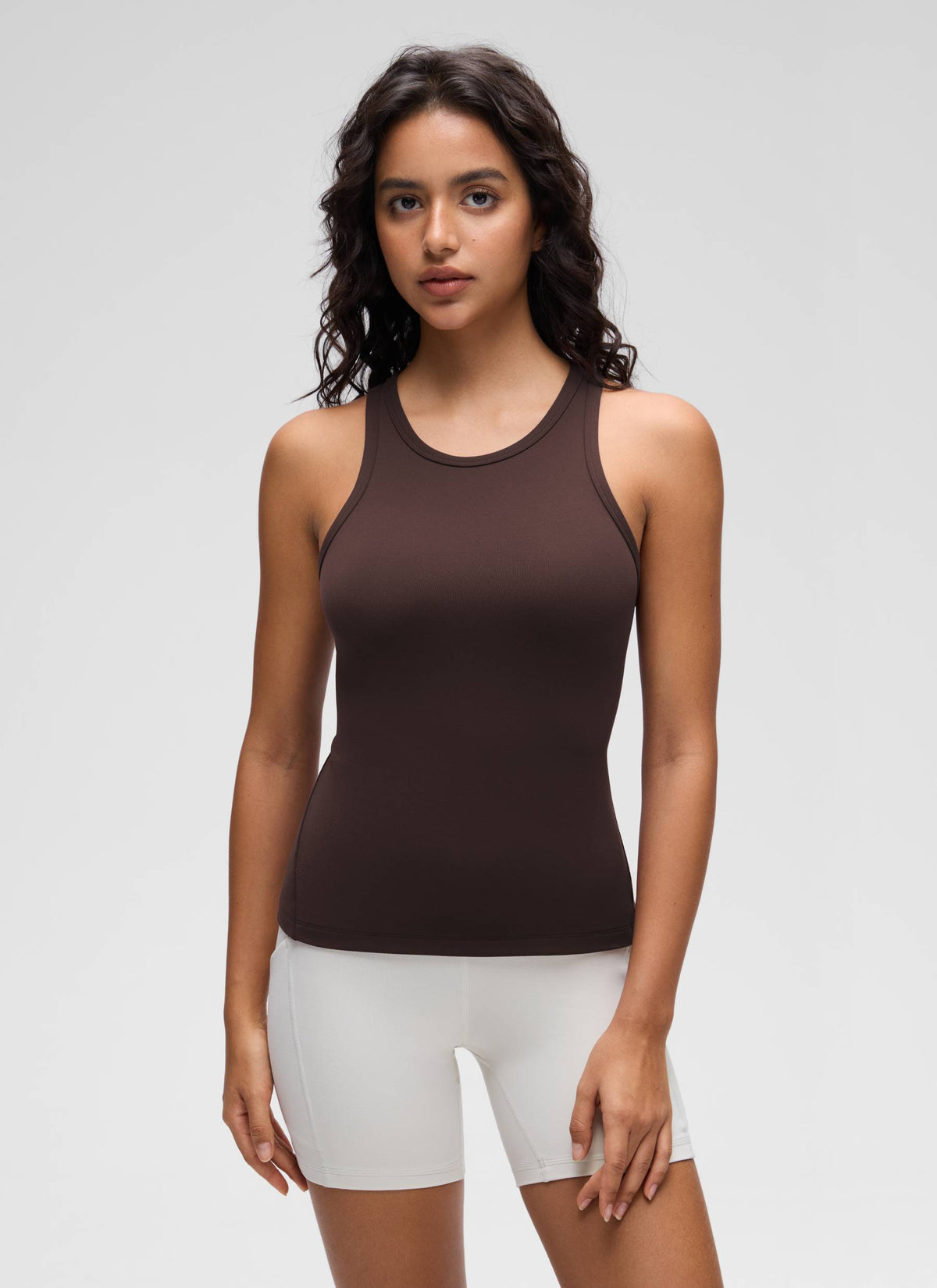 CRZ YOGA Women's Yoga Tight Fit Tops Butterluxe Tank Top High Neck Hot Fudge Brown @model_info:Liss