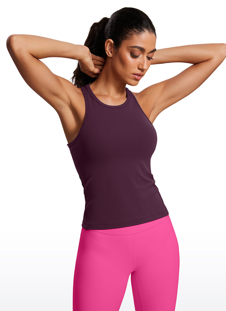 CRZ YOGA Women's Yoga Tight Fit Tops Butterluxe Tank Top High Neck Deep Purple