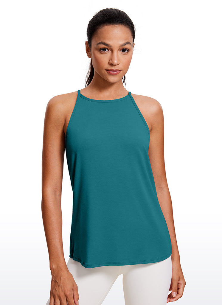 CRZ YOGA Women's Yoga Classic Fit Tops Halter Tank Pure Blue