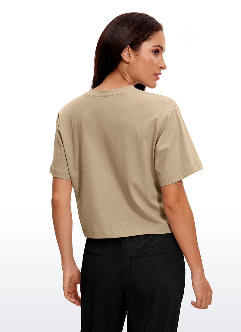 CRZ YOGA Women's Casual Crop Lightweight Short Sleeves Waist length California Sand