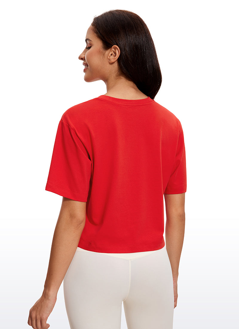 CRZ YOGA Women's Casual Crop Lightweight Short Sleeves Waist length Festival Red