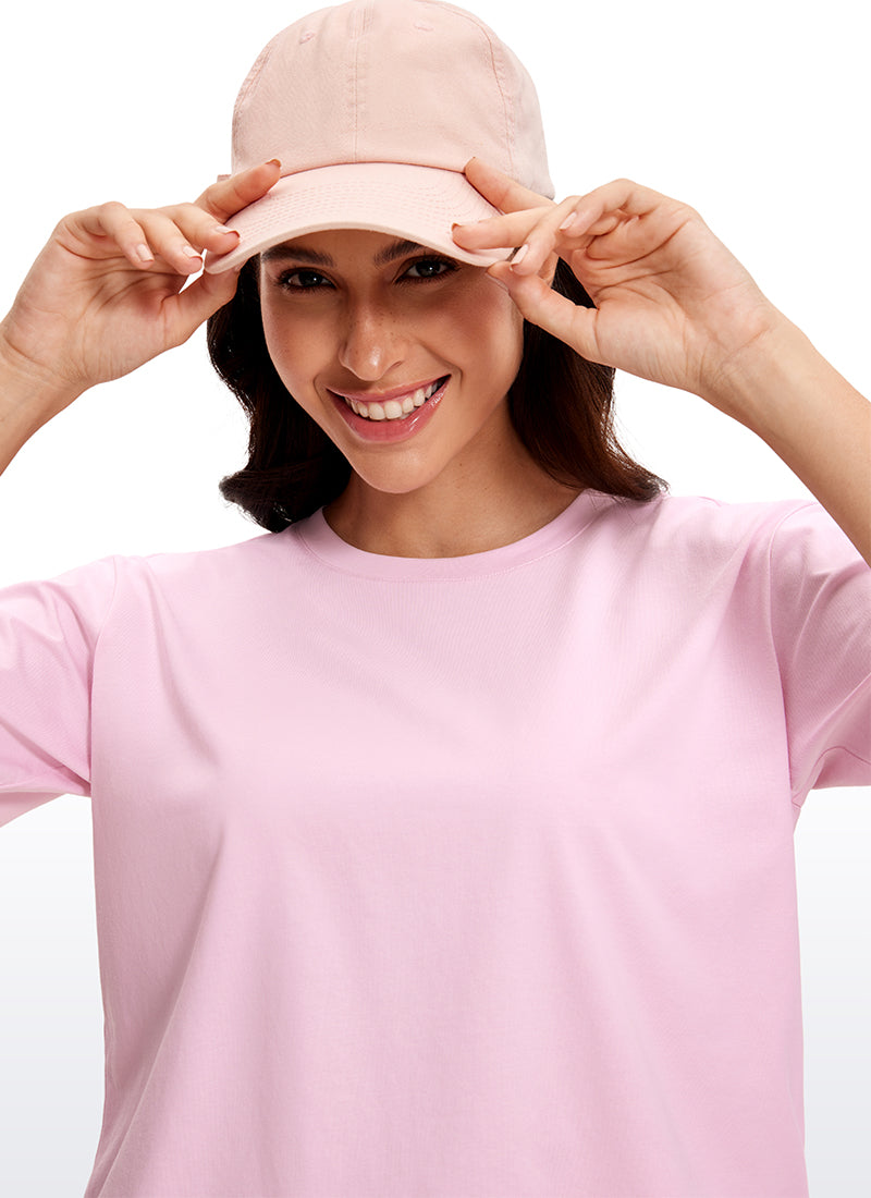 CRZ YOGA Women's Casual Crop Lightweight Short Sleeves Waist length Pink Peony