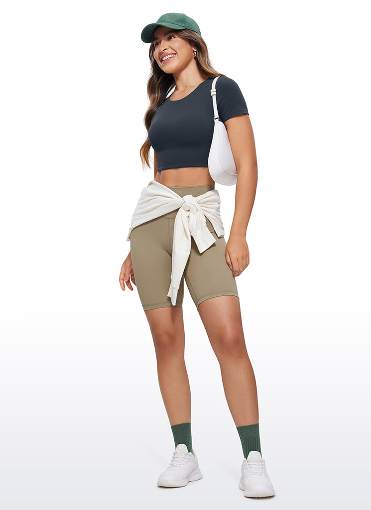 CRZ YOGA Women's Yoga Tight Fit Butterluxe Cropped Short Sleeves Viva Magenta