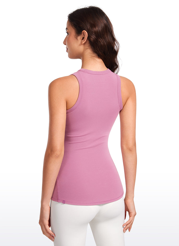 CRZ YOGA Women's Yoga Tight Fit Ribbed Tank High Neck Hip Length Velvet Dust