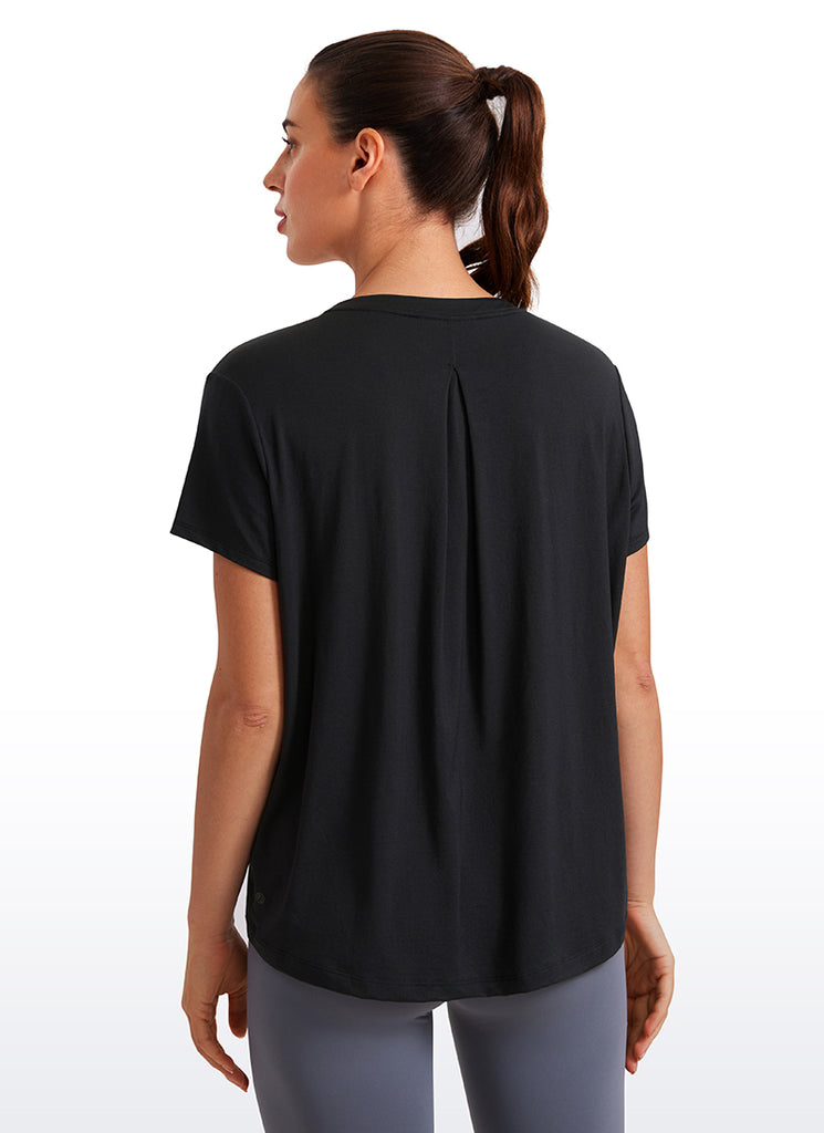 CRZ YOGA Women's Yoga Loose Fit Flowy Short Sleeves Crew Neck Sparkle Blue