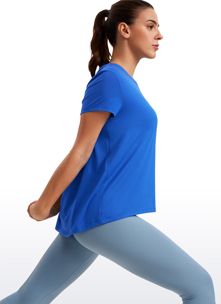 CRZ YOGA Women's Yoga Loose Fit Flowy Short Sleeves Crew Neck Sparkle Blue