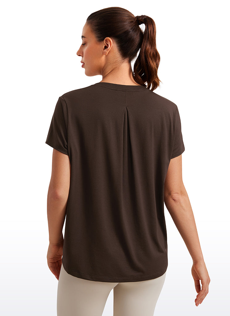 CRZ YOGA Women's Yoga Loose Fit Flowy Short Sleeves Crew Neck Hot Fudge Brown