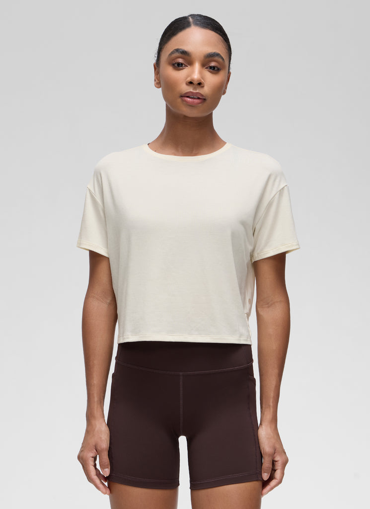 CRZ YOGA Women's Yoga Relaxed Fit Cropped Open Back Short Sleeves Grey Sage