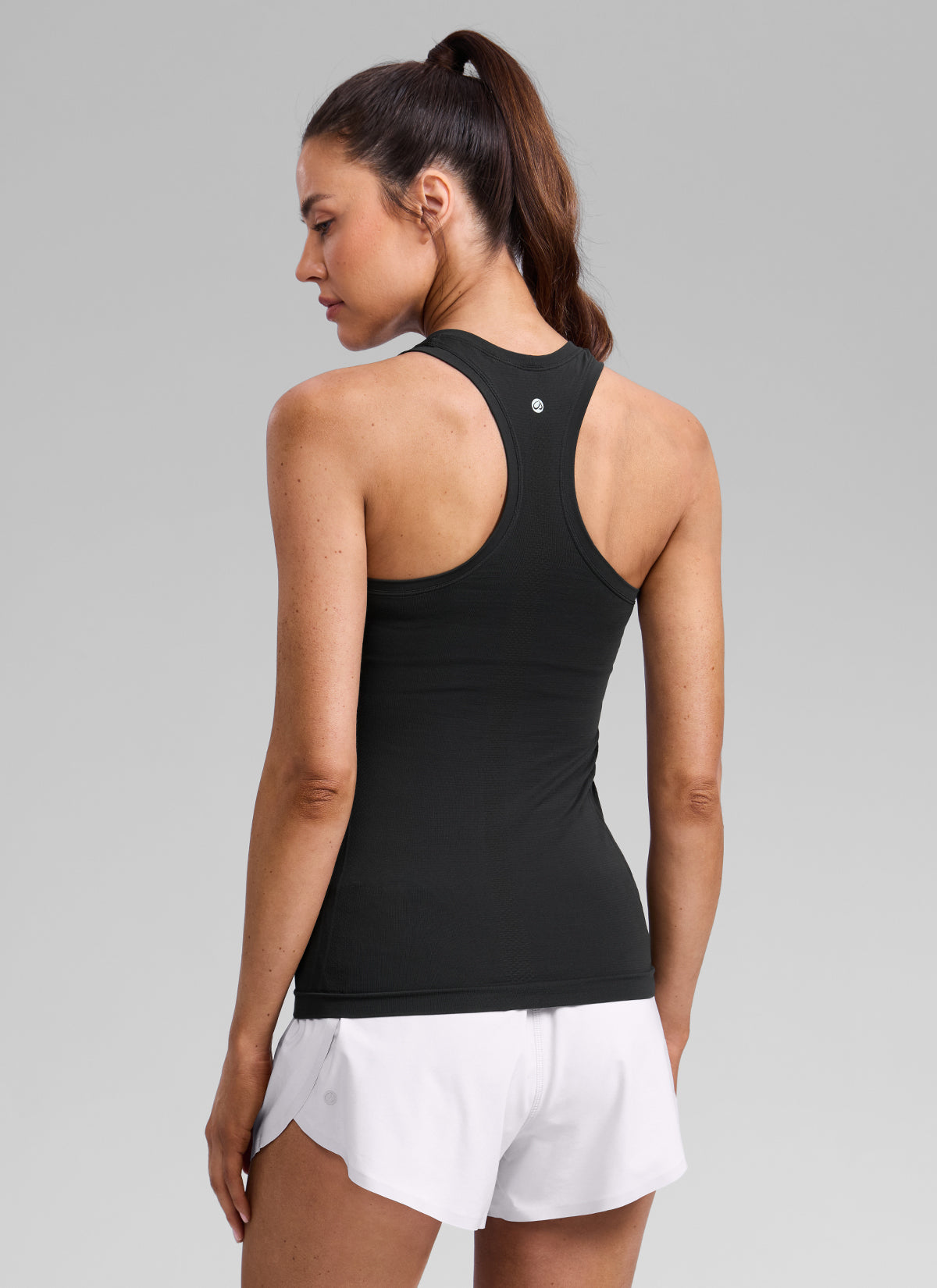 CRZ YOGA Women's Seamless Running Crewneck Racerback Hip Length Tank Black