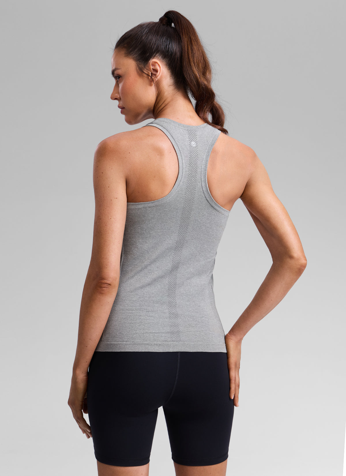 CRZ YOGA Women's Seamless Running Crewneck Racerback Hip Length Tank Slate Grey Marl