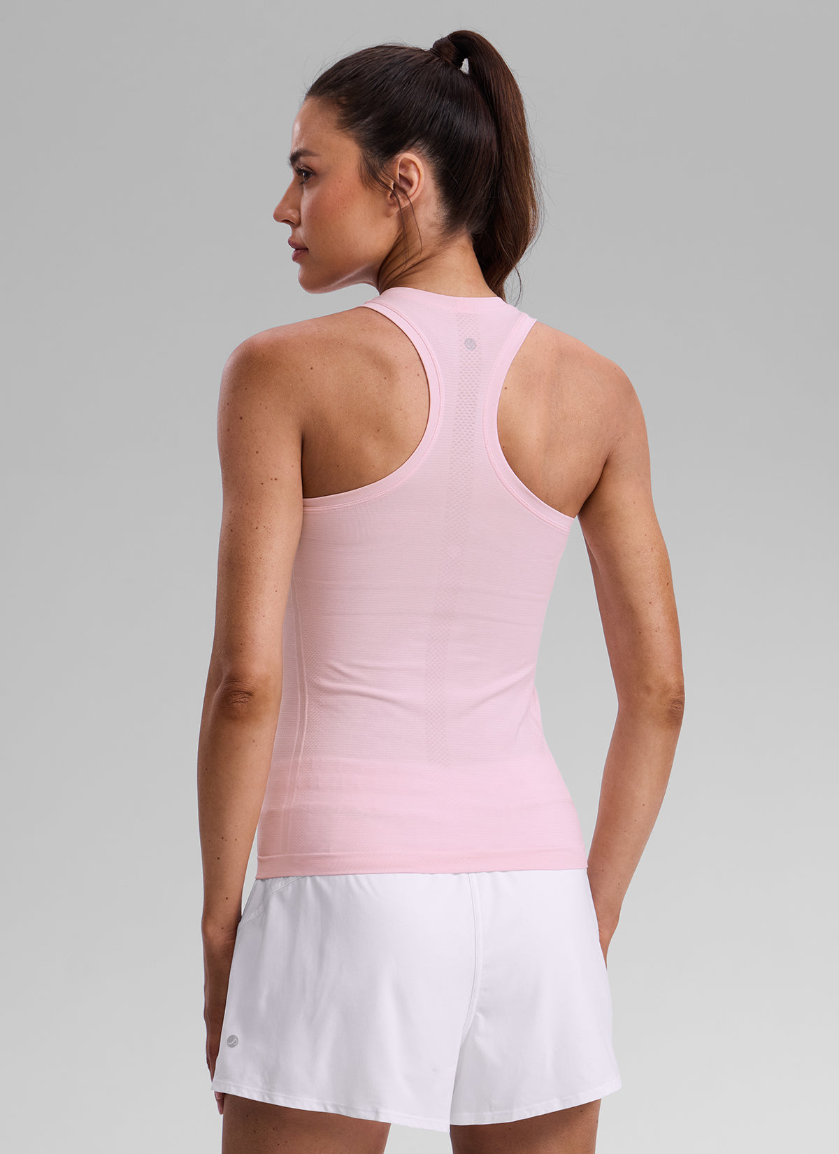CRZ YOGA Women's Seamless Running Crewneck Racerback Hip Length Tank Strawberry Pink