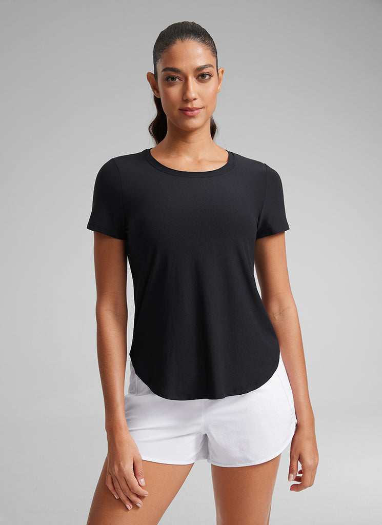 CRZ YOGA Women's Workout Lightweight Crewneck Short Sleeves Side Slit Light grayish blue